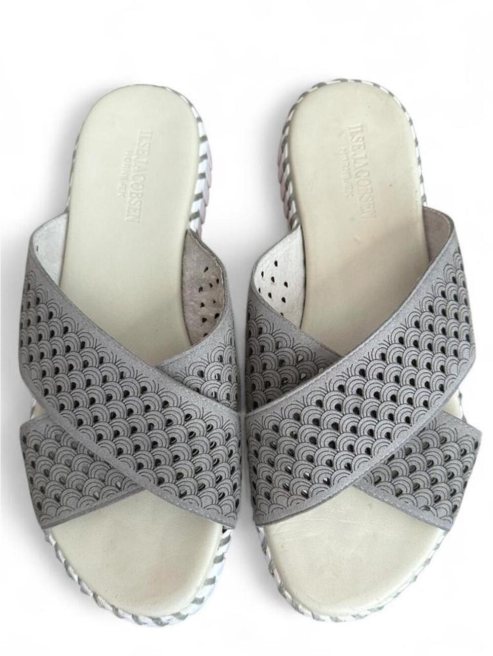 Ilse Jacobsen Tulip 1575 Sandals EU 40 Grey Laser Cut Crossband Slides
